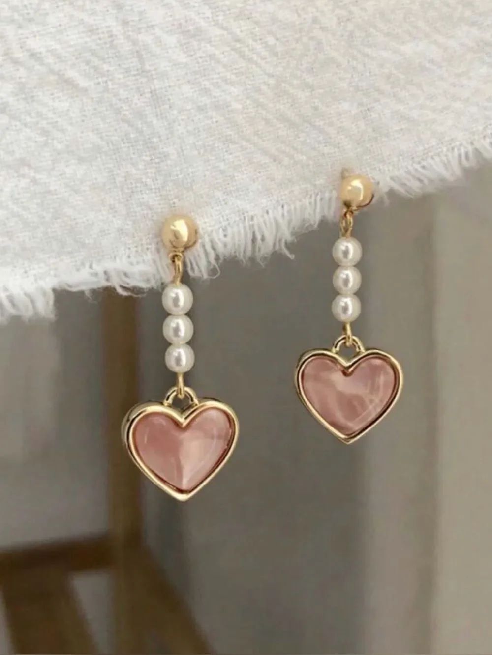 Delicate Pink Heart Drop Earrings A2078